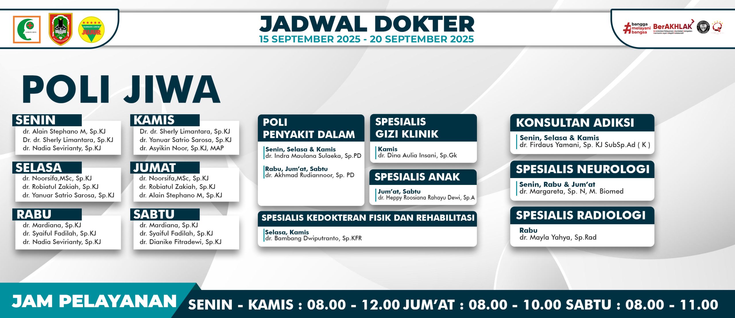 Jadwal Mingguan RSJ Sambang Lihum